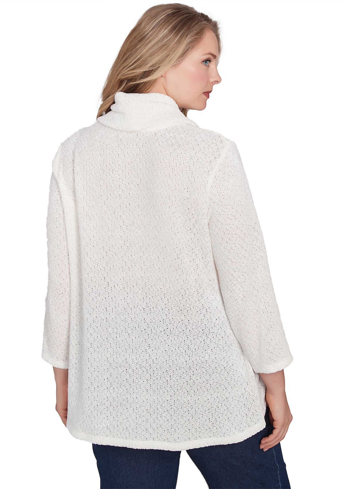 Plus Size Cowl Neck Chenille Shine Knit Top With Twist Front