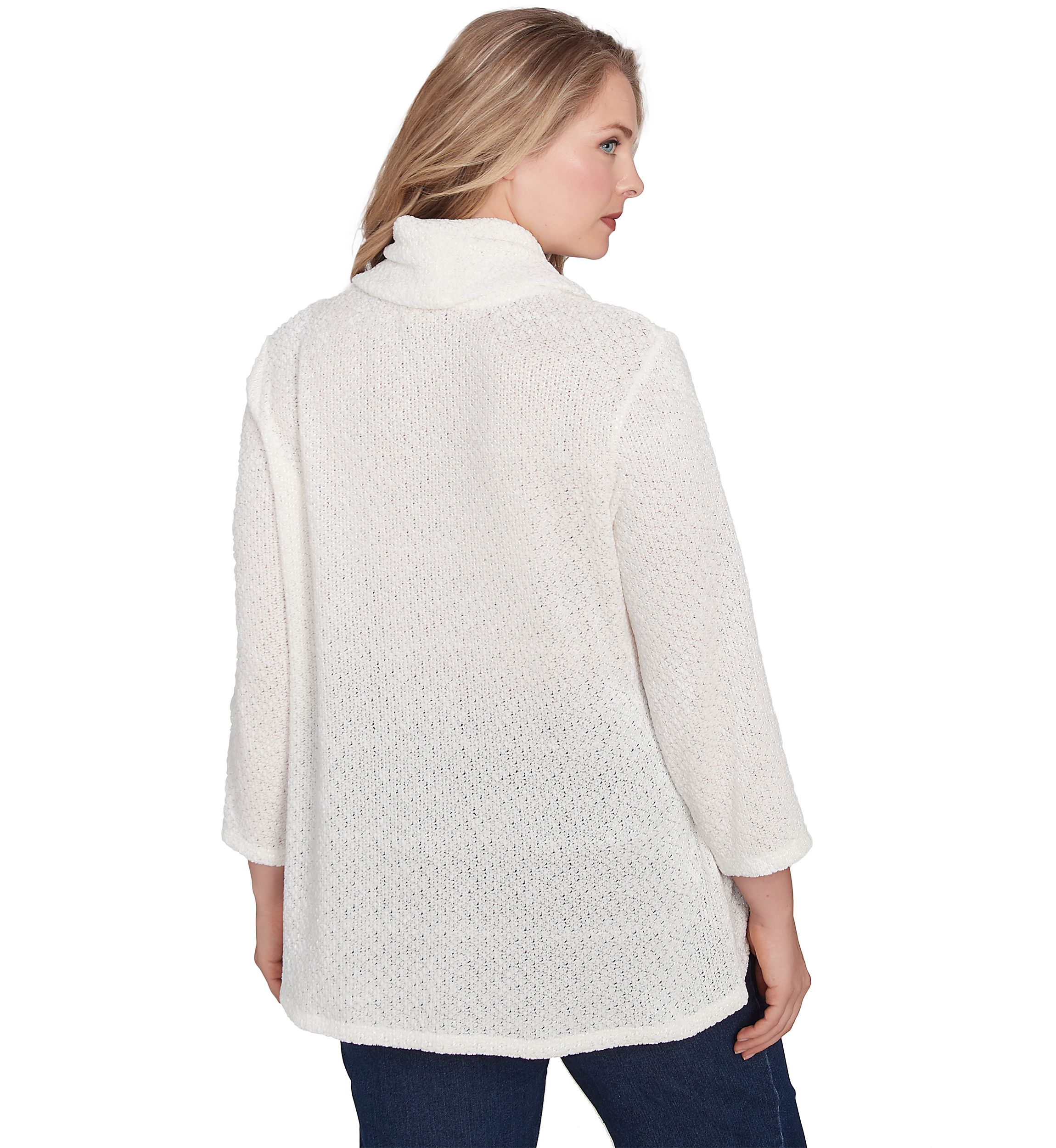 Plus Size Cowl Neck Chenille Shine Knit Top With Twist Front