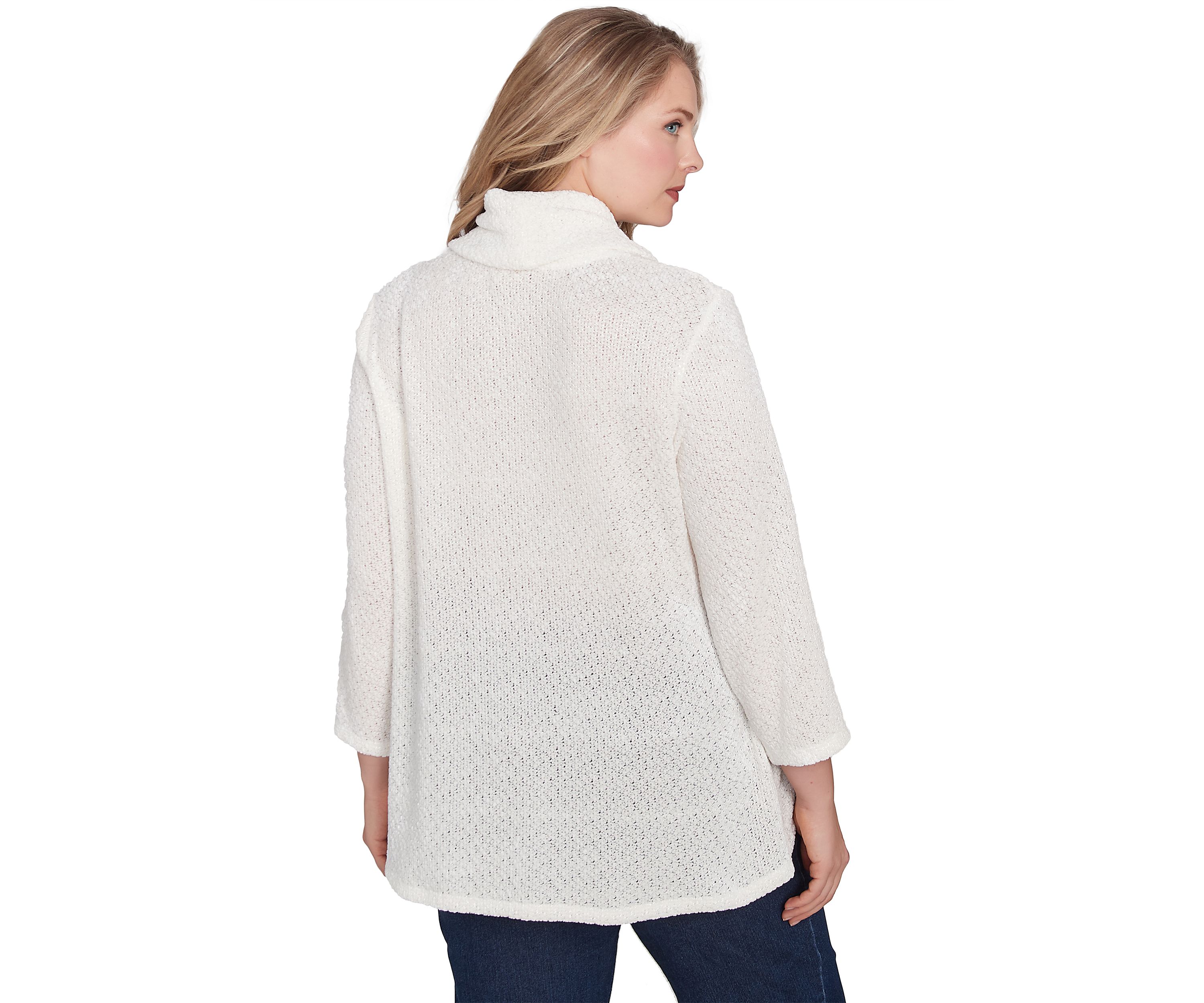 Plus Size Cowl Neck Chenille Shine Knit Top With Twist Front