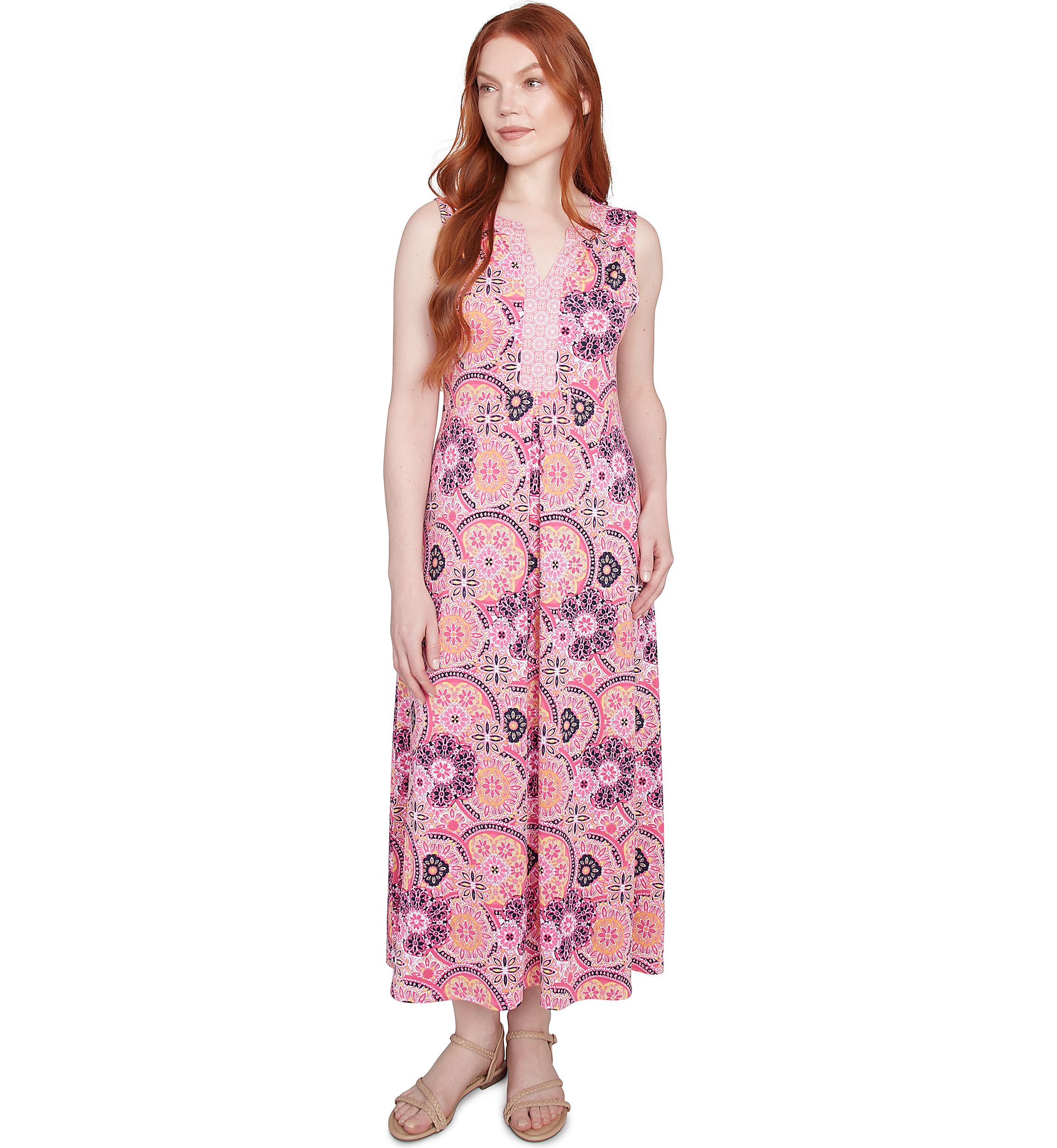 Petite Medallion Print Stretch Sleeveless Dress