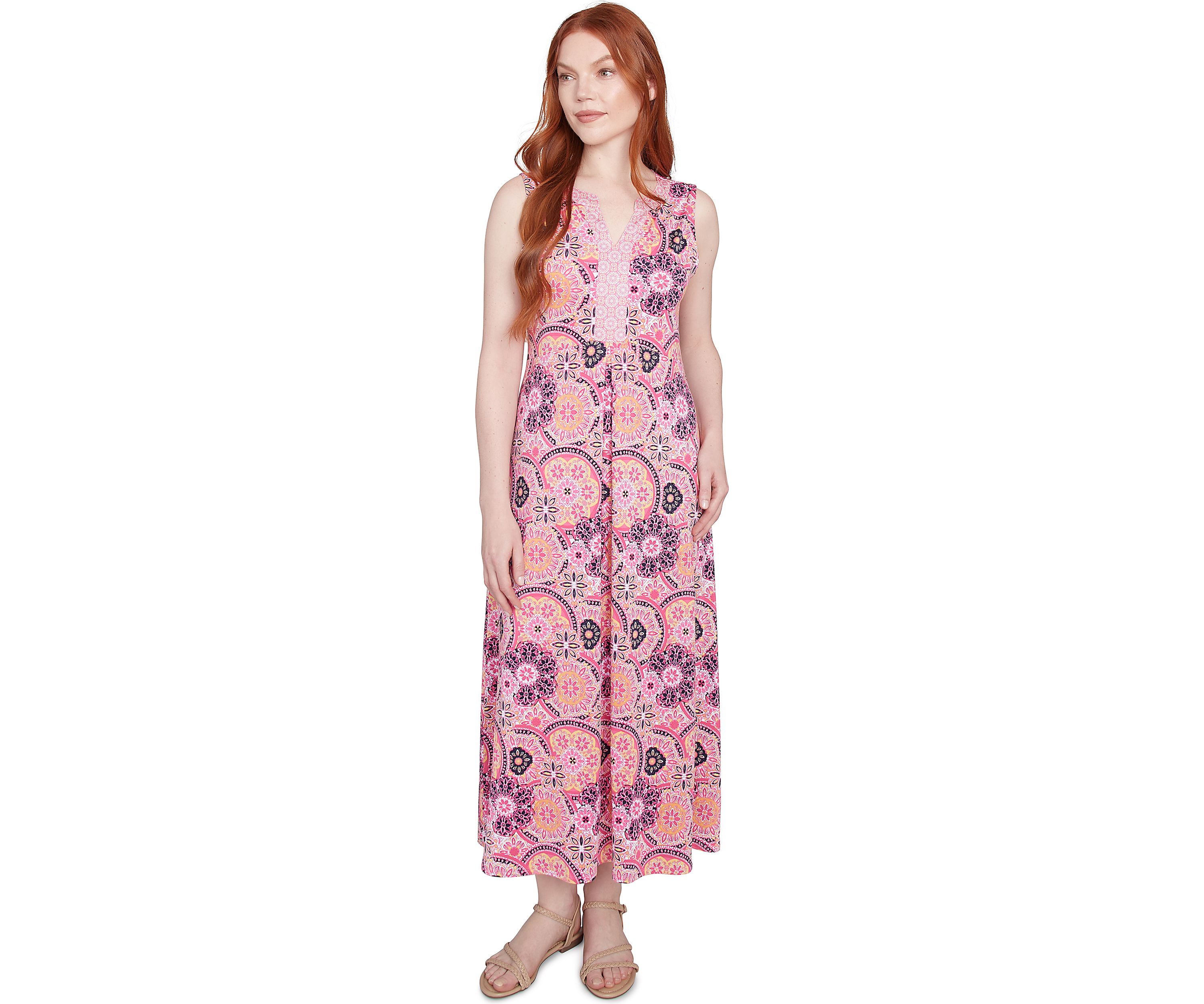 Petite Medallion Print Stretch Sleeveless Dress