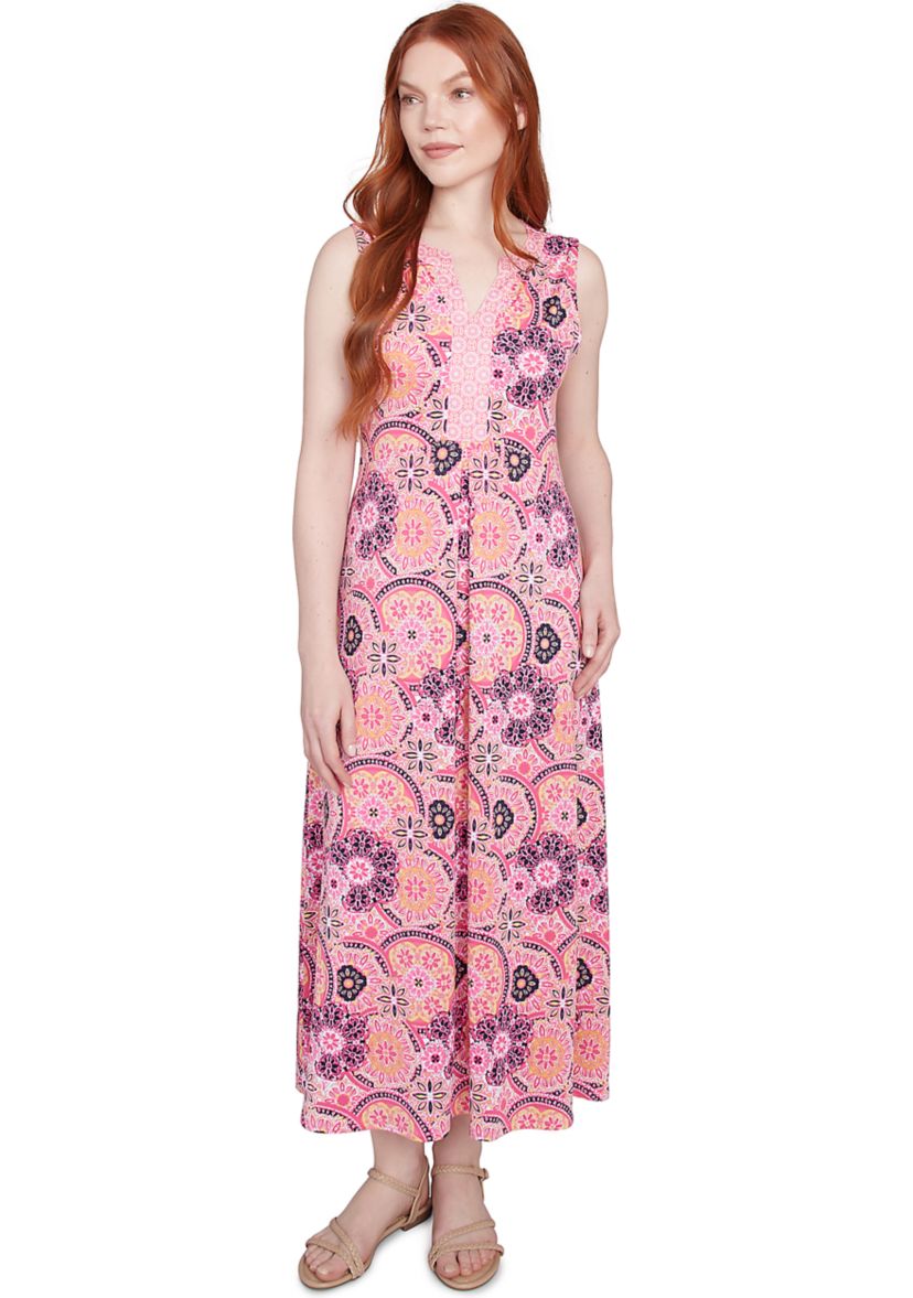 Petite Medallion Print Stretch Sleeveless Dress