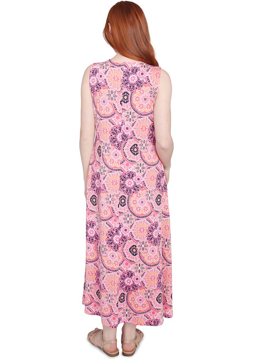 Petite Medallion Print Stretch Sleeveless Dress