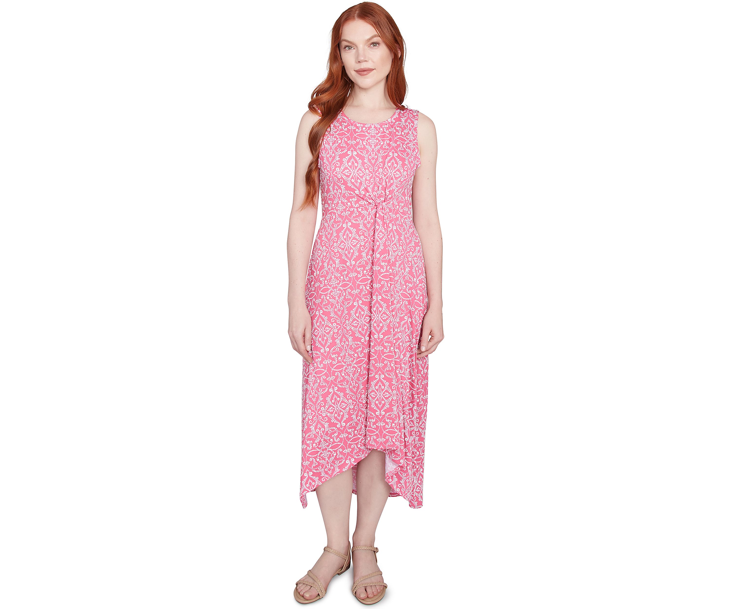Petite Etched Medallion Puff Print High Low Dress