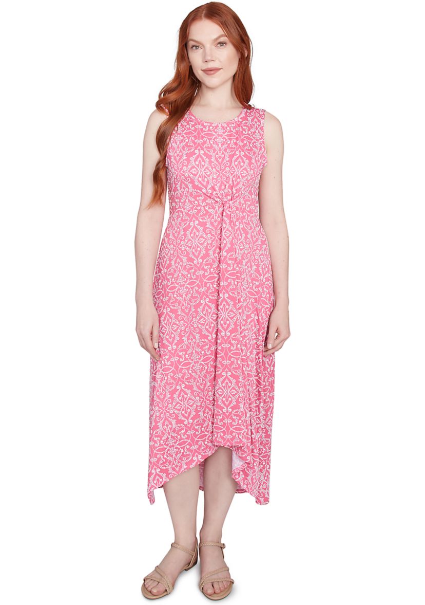 Petite Etched Medallion Puff Print High Low Dress