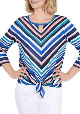 Women's Tie Front Stripe Top