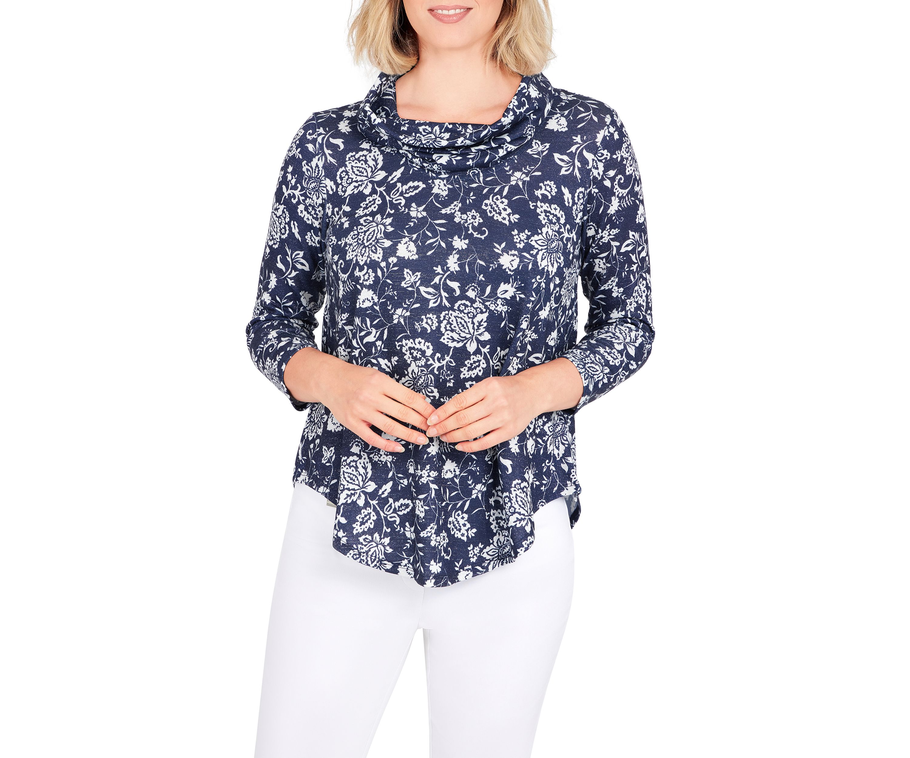 Womens Floral Cowl Neck Top