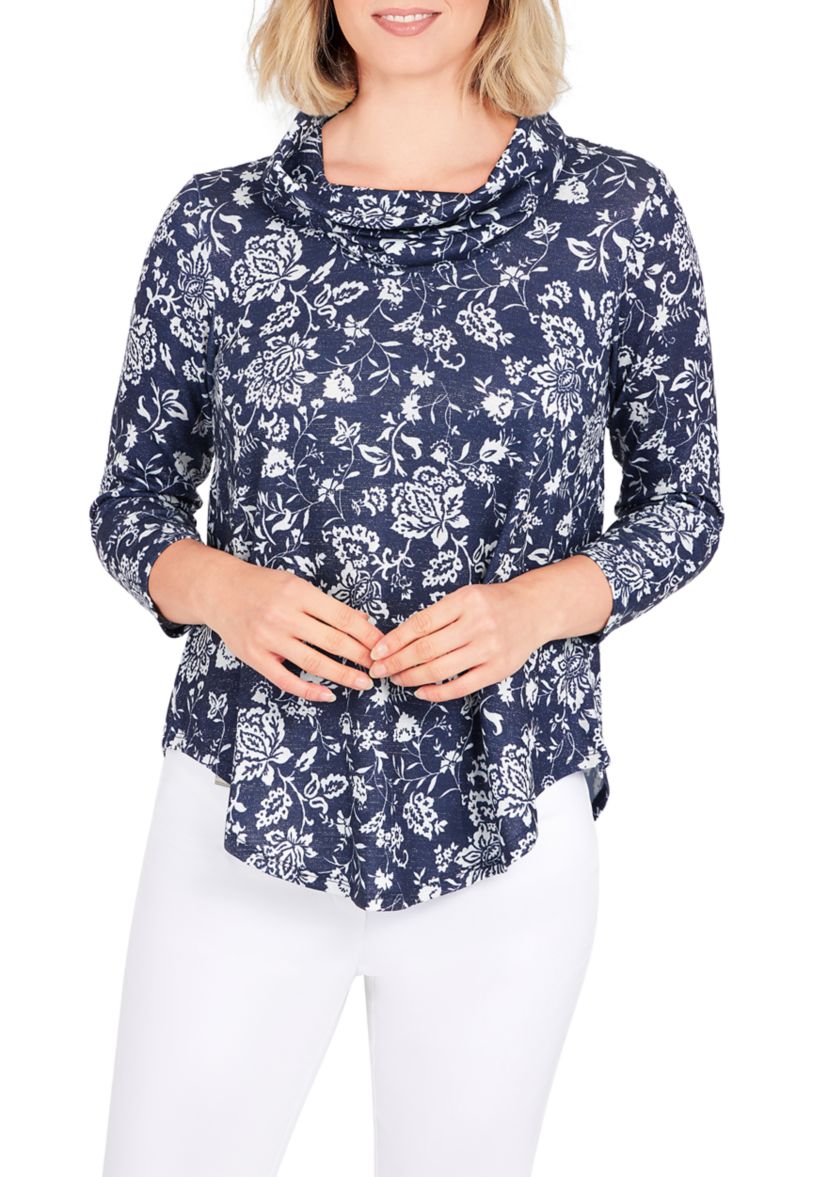 Womens Floral Cowl Neck Top