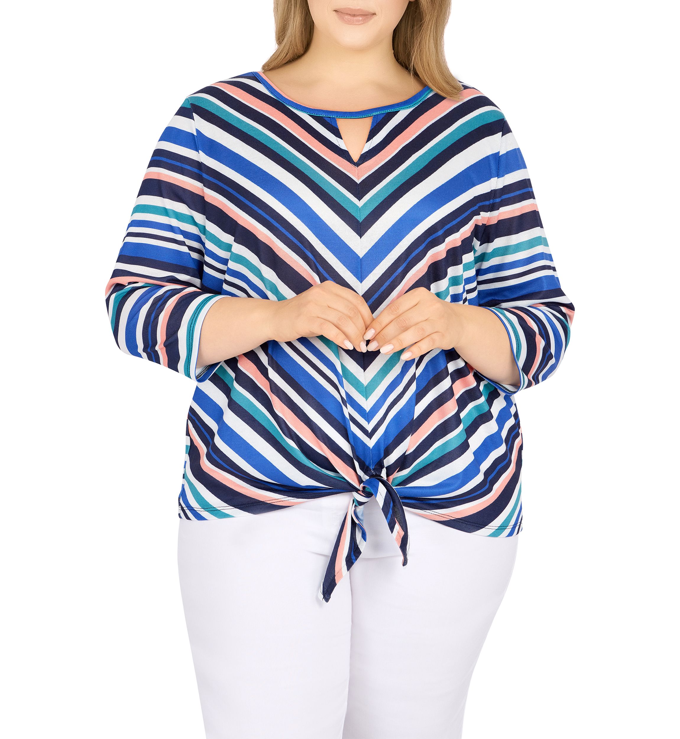 Plus Size Stripe Shimmer Tie Front Top