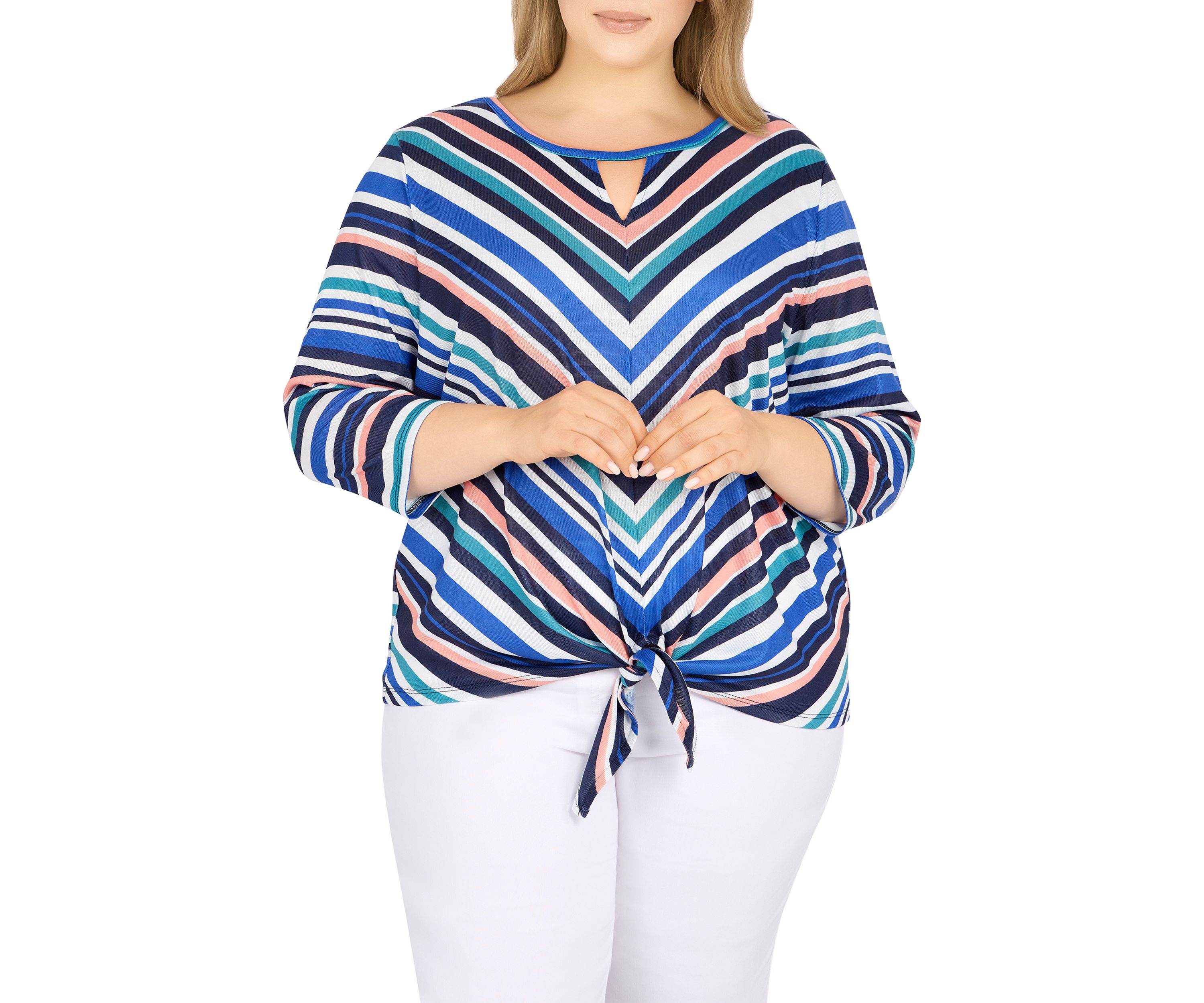 Plus Size Stripe Shimmer Tie Front Top