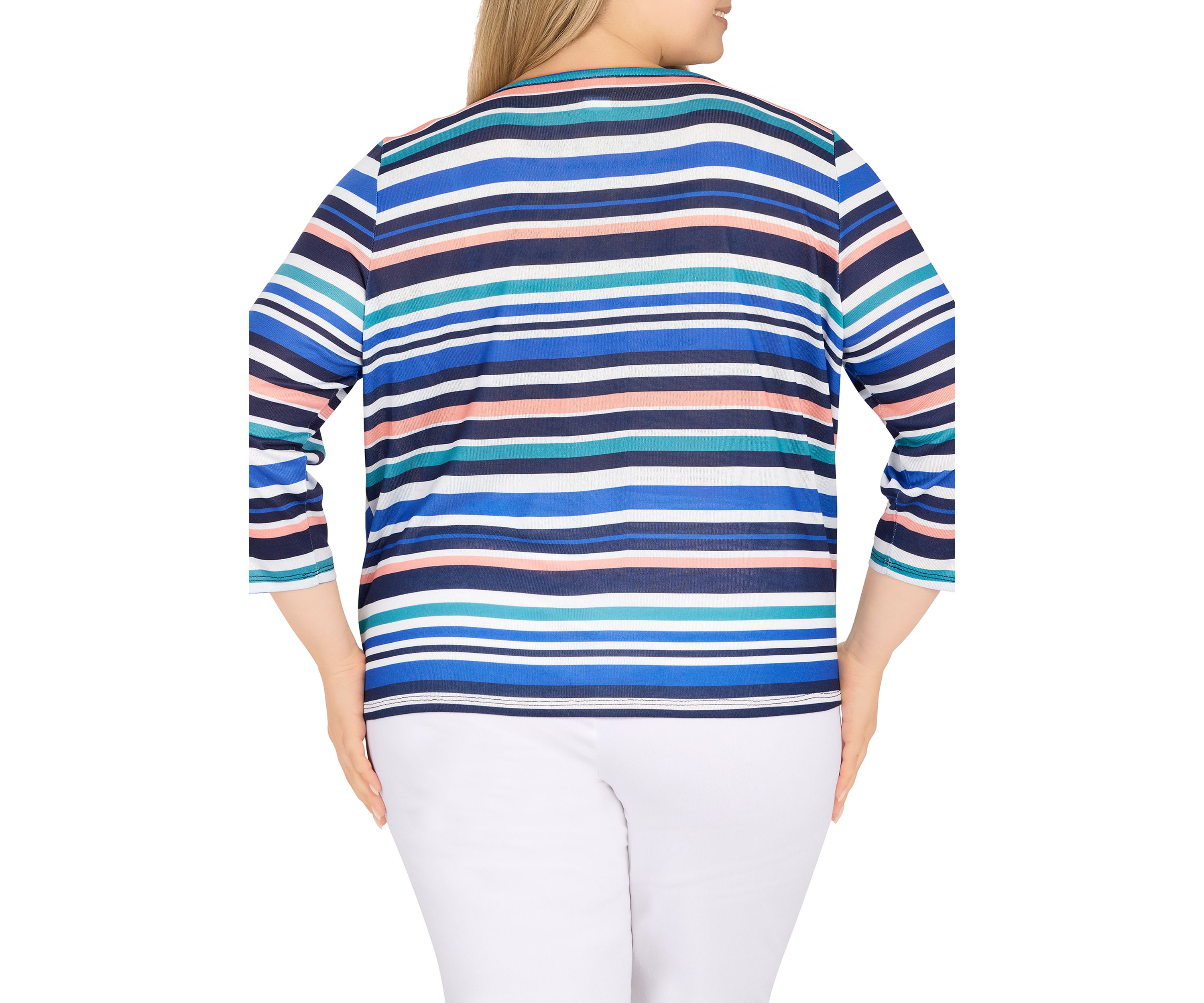 Plus Size Stripe Shimmer Tie Front Top