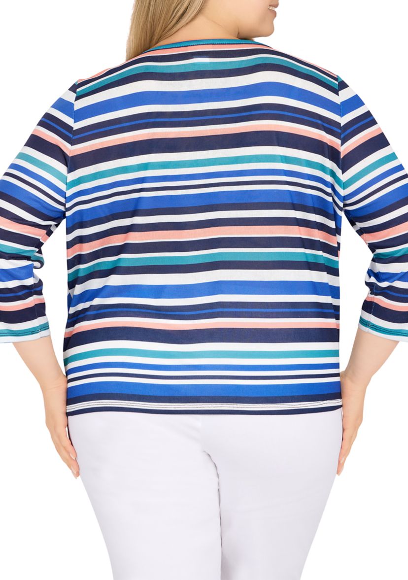 Plus Size Stripe Shimmer Tie Front Top