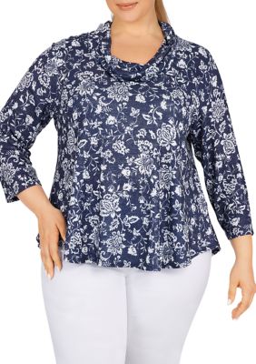 Plus Floral Cowl Neck Top