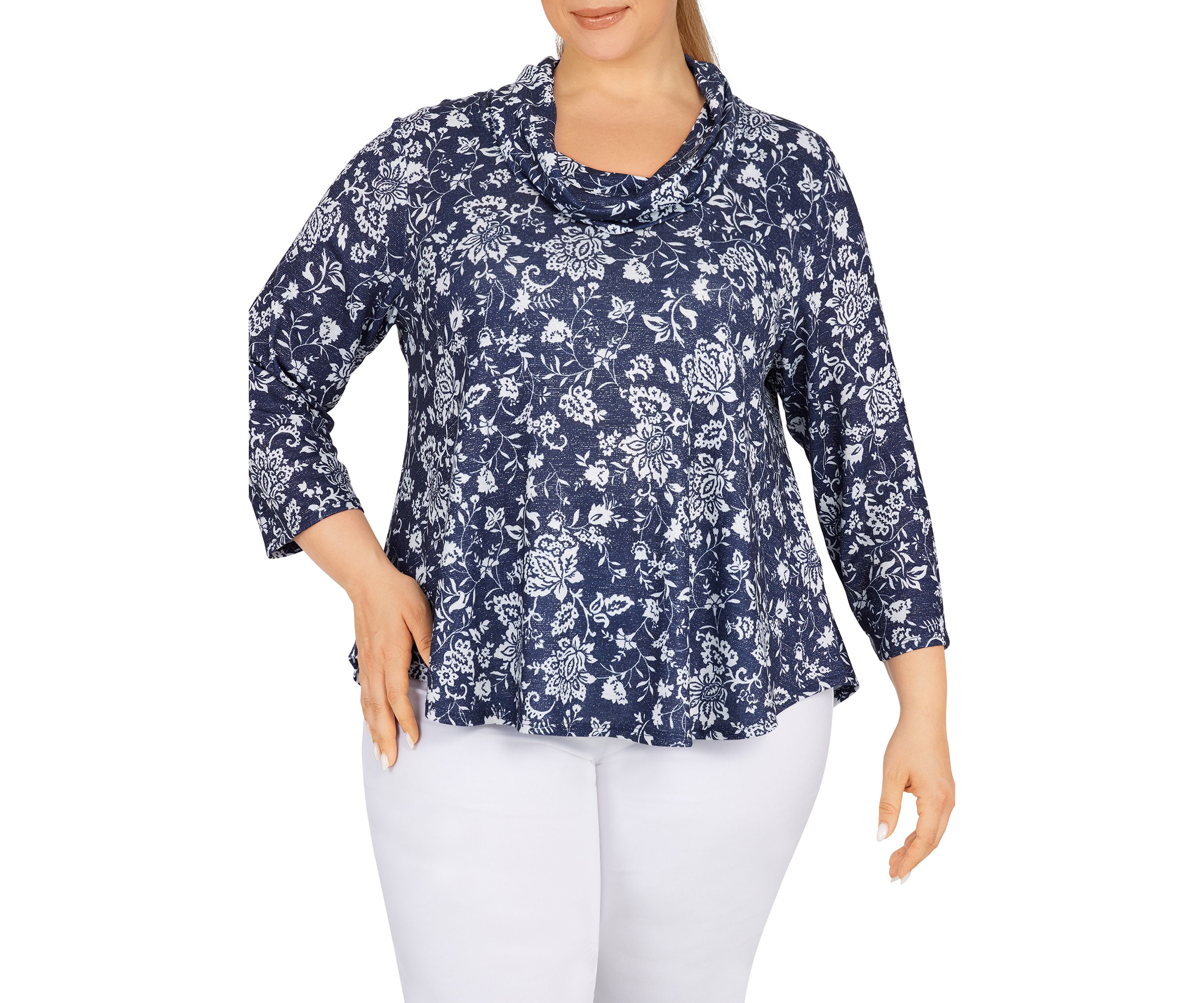 Plus Size Floral Cowl Neck Top