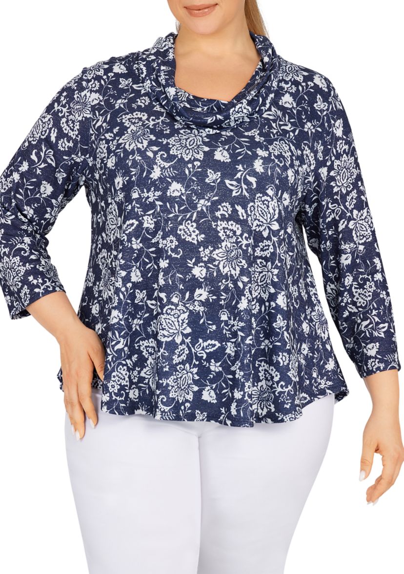 Plus Size Floral Cowl Neck Top