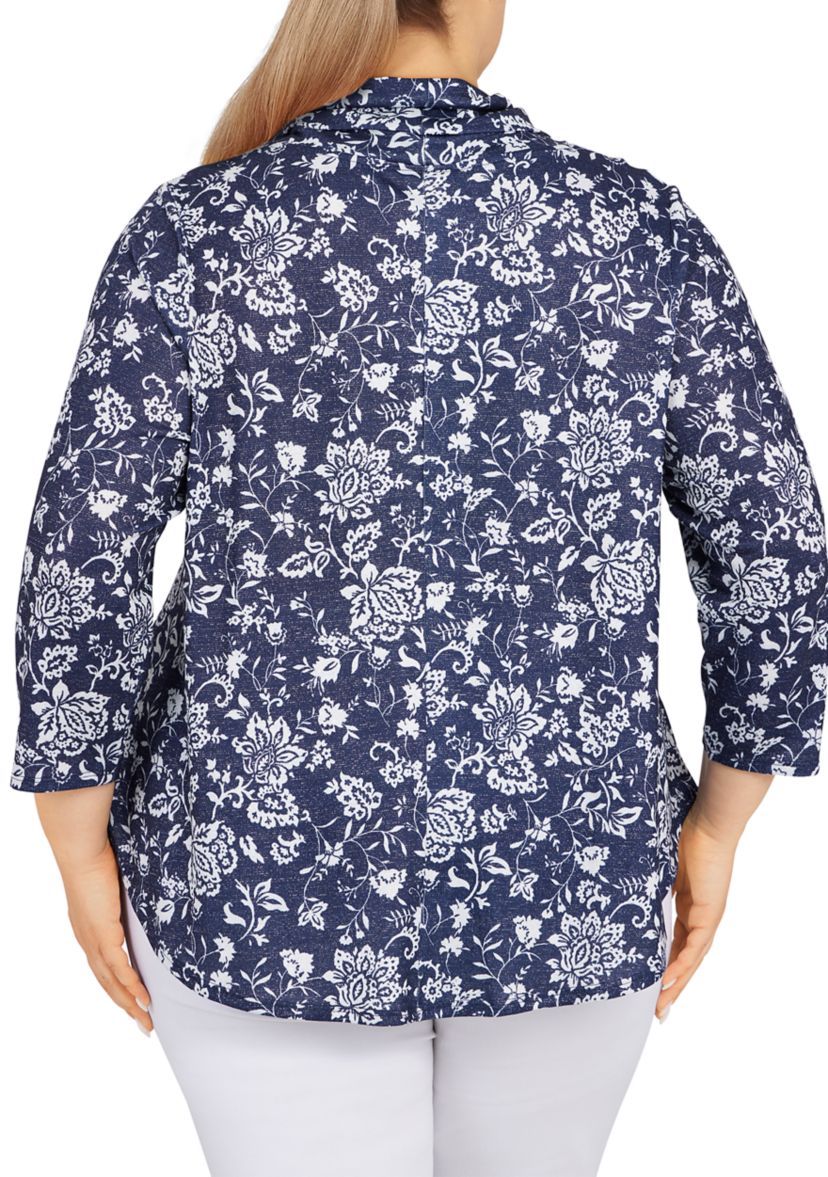 Plus Size Floral Cowl Neck Top