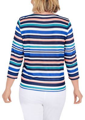 Petite Tie Front Stripe Top