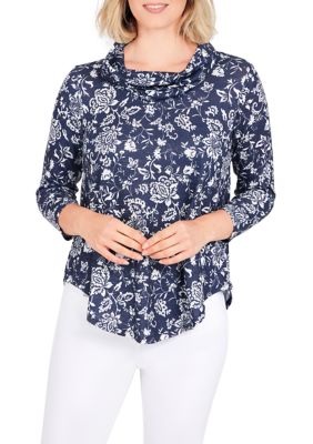 Petite Floral Cowl Neck Top