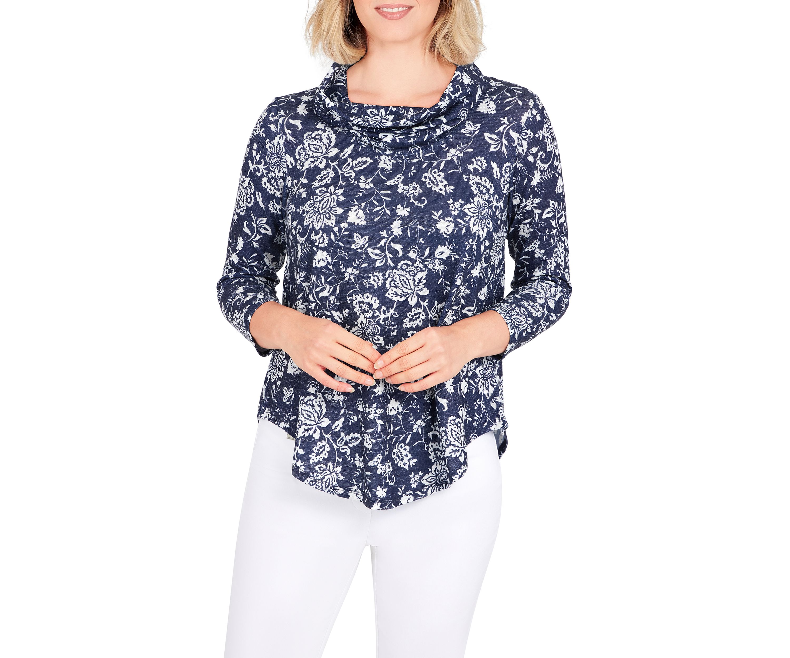 Petite Floral Cowl Neck Top