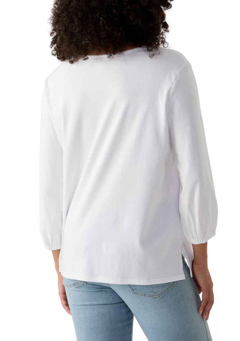 Womens Floral Embroidered Solid Knit Top