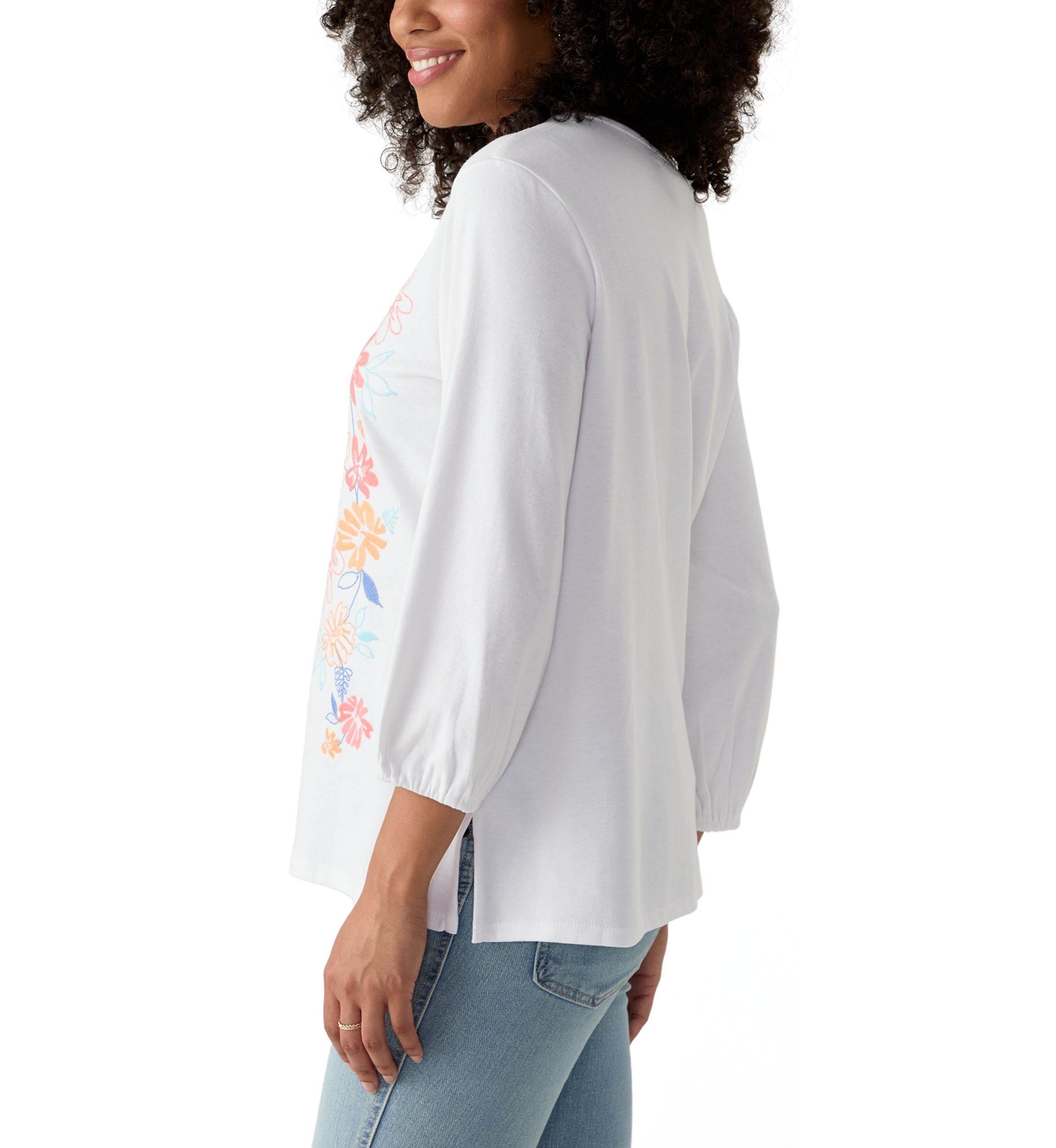 Womens Floral Embroidered Solid Knit Top