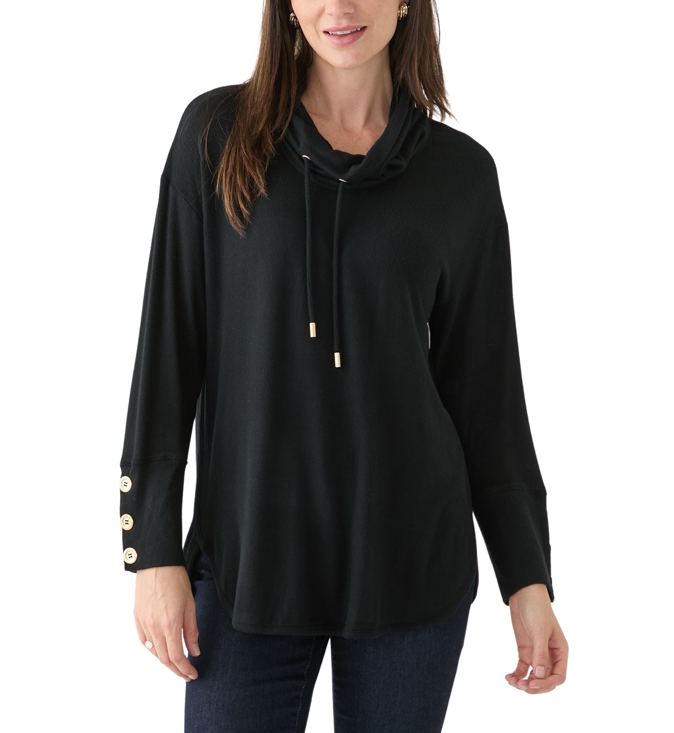 Womens Cowl Neck Solid Hacci Knit Top