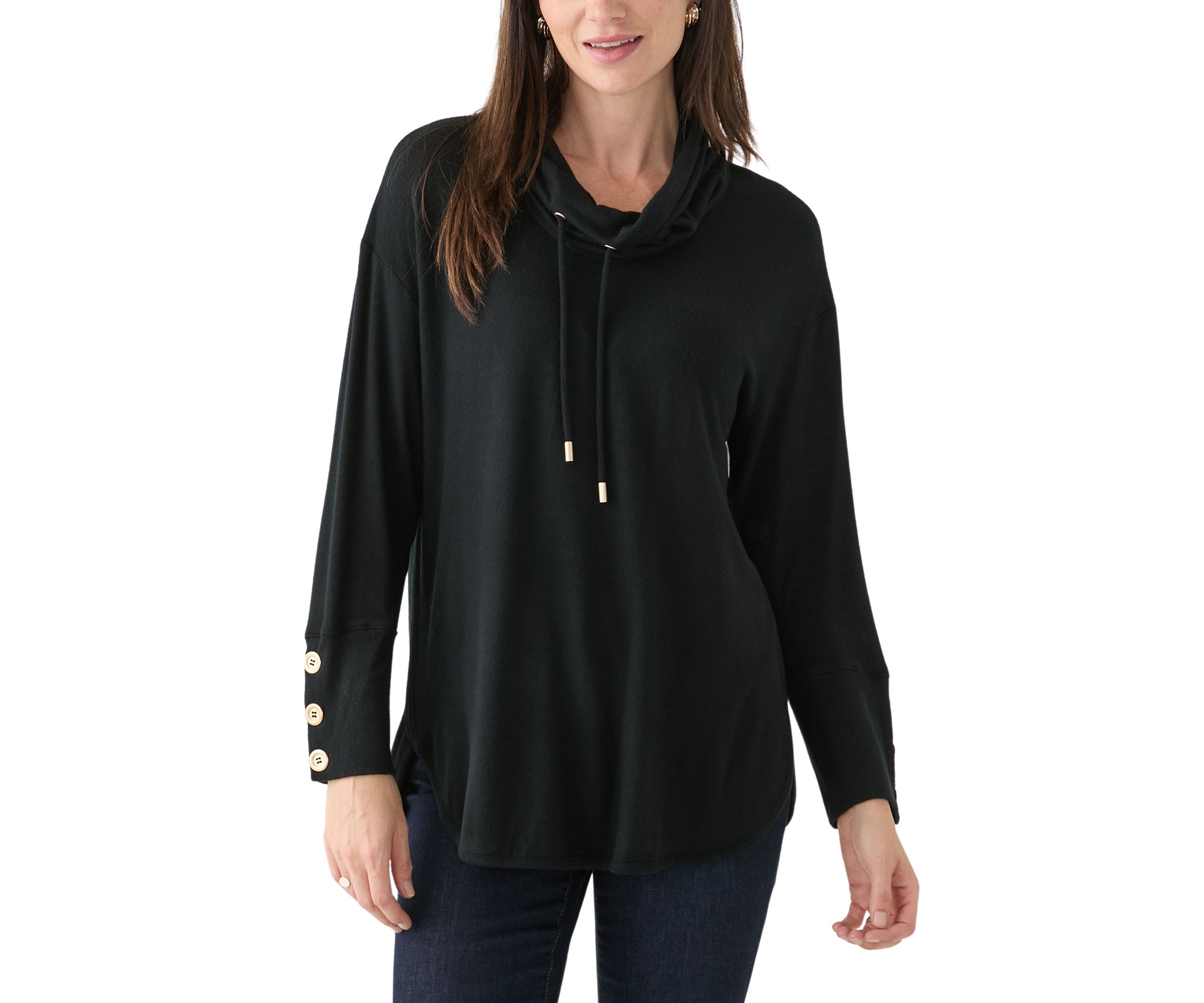 Womens Cowl Neck Solid Hacci Knit Top