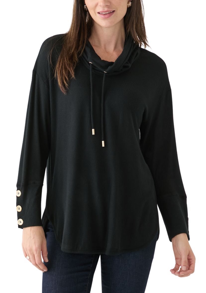 Womens Cowl Neck Solid Hacci Knit Top