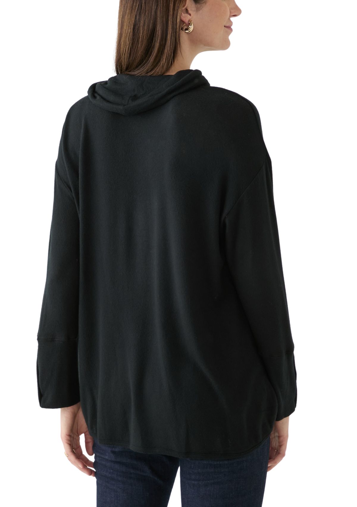 Womens Cowl Neck Solid Hacci Knit Top
