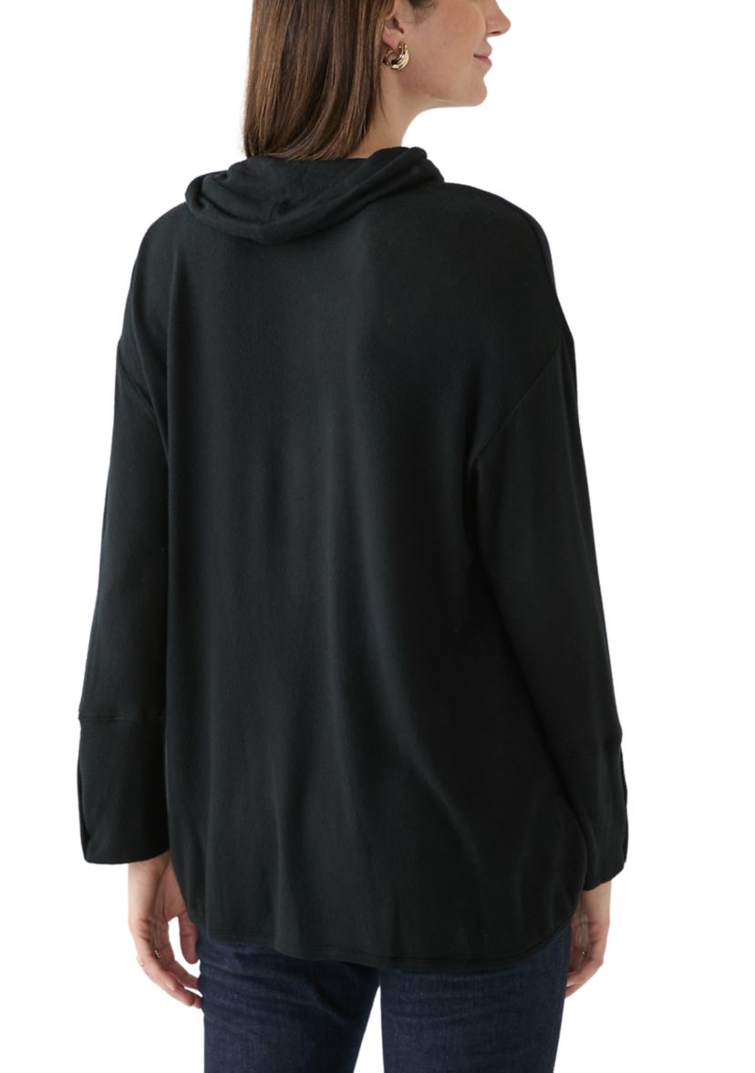 Womens Cowl Neck Solid Hacci Knit Top