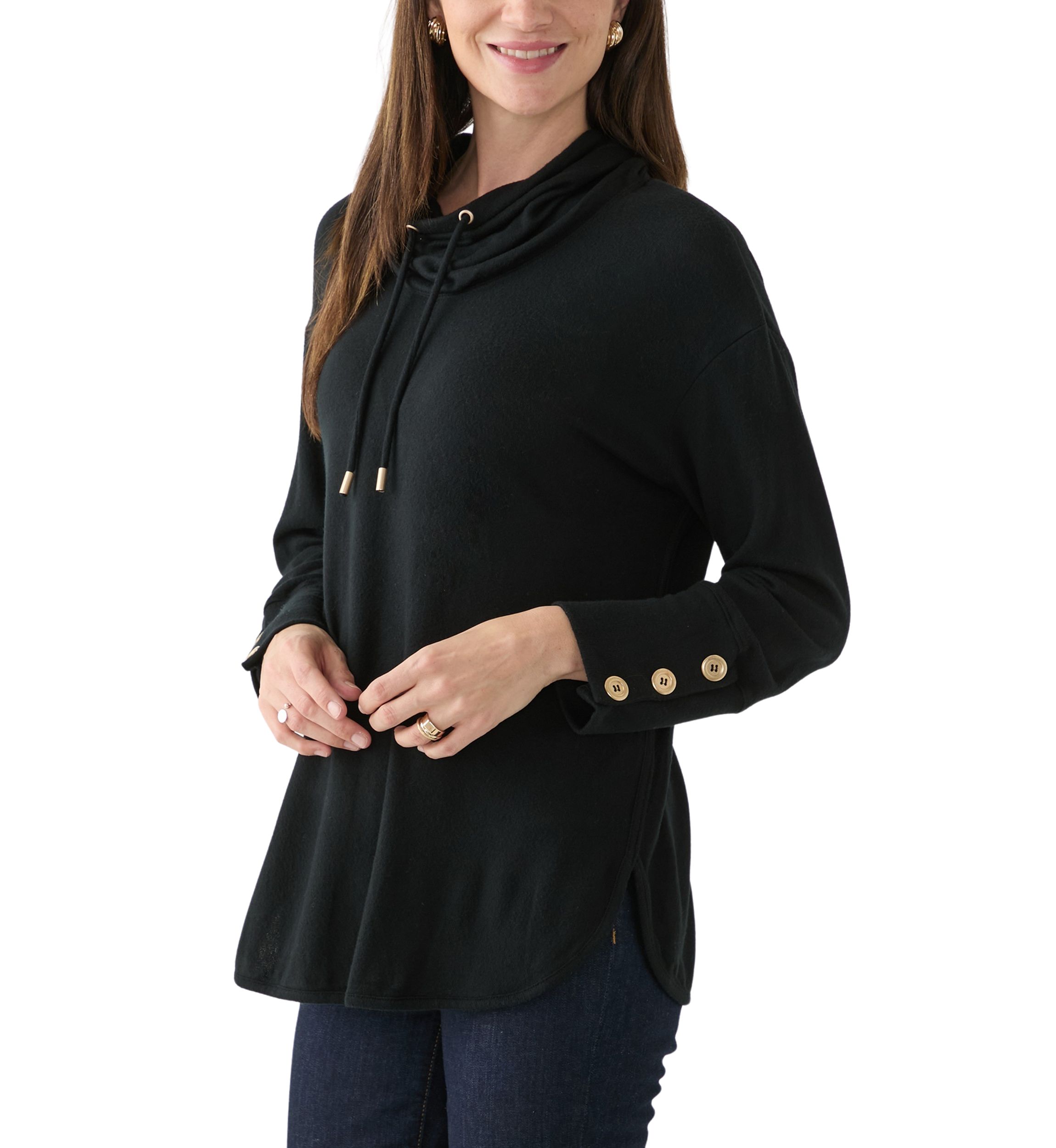 Womens Cowl Neck Solid Hacci Knit Top