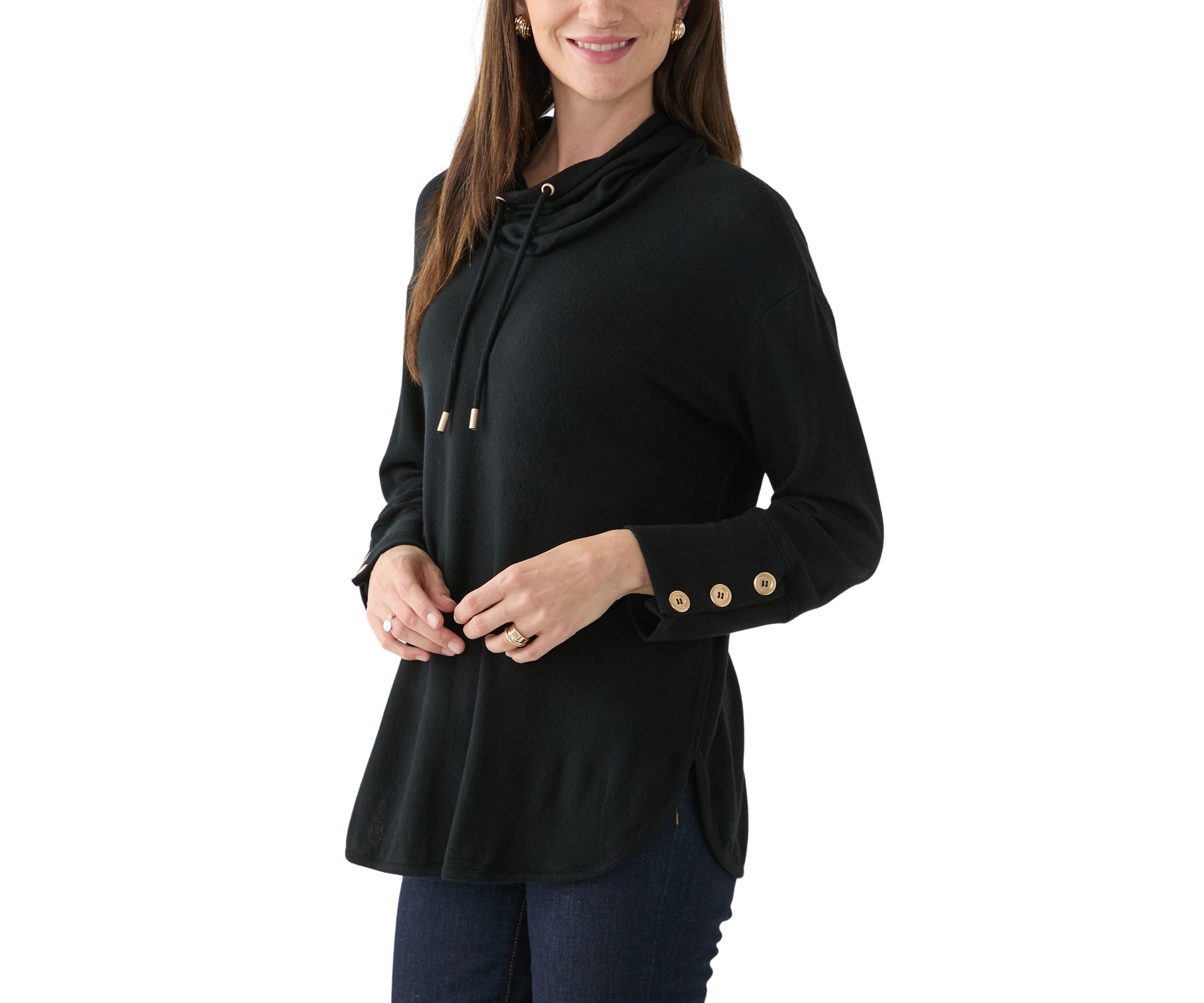 Womens Cowl Neck Solid Hacci Knit Top
