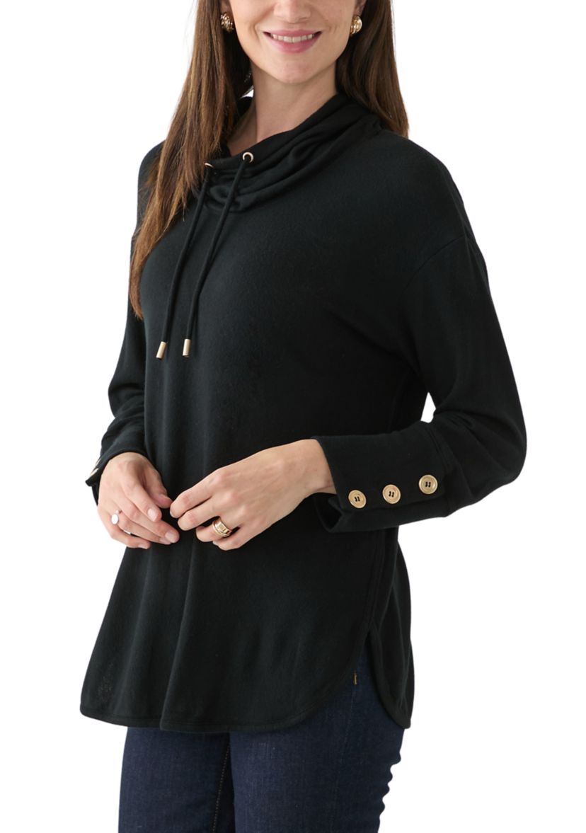Womens Cowl Neck Solid Hacci Knit Top