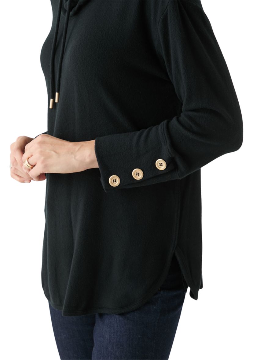 Womens Cowl Neck Solid Hacci Knit Top