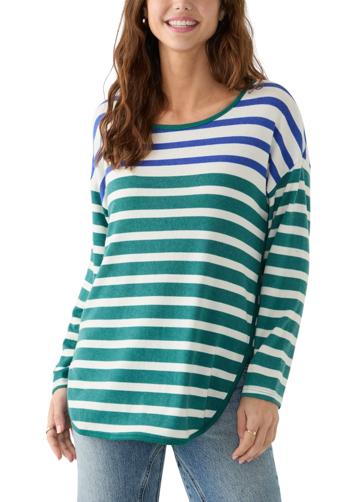 Womens Crew Neck Stripe Hacci Knit Top