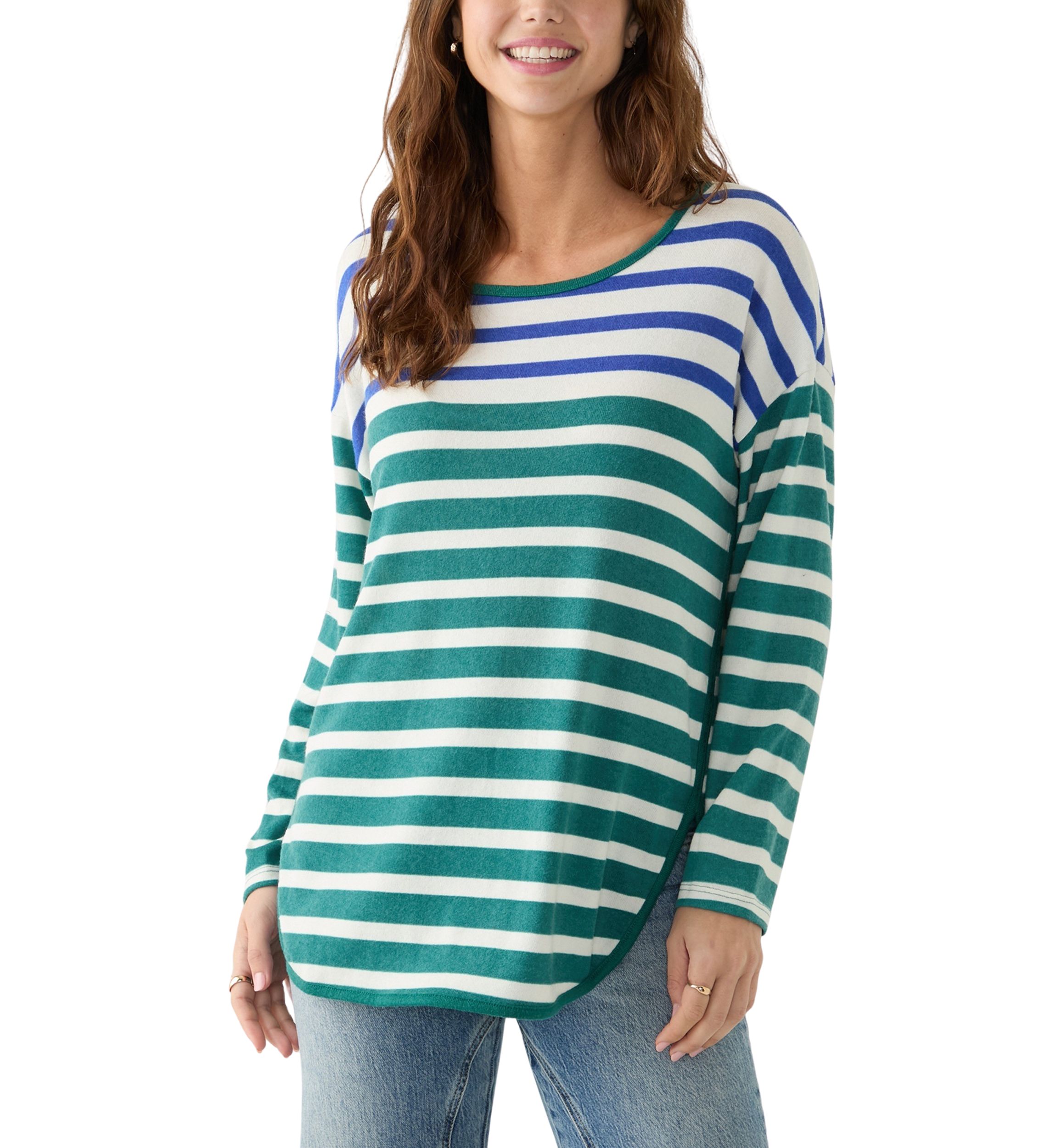 Womens Crew Neck Stripe Hacci Knit Top