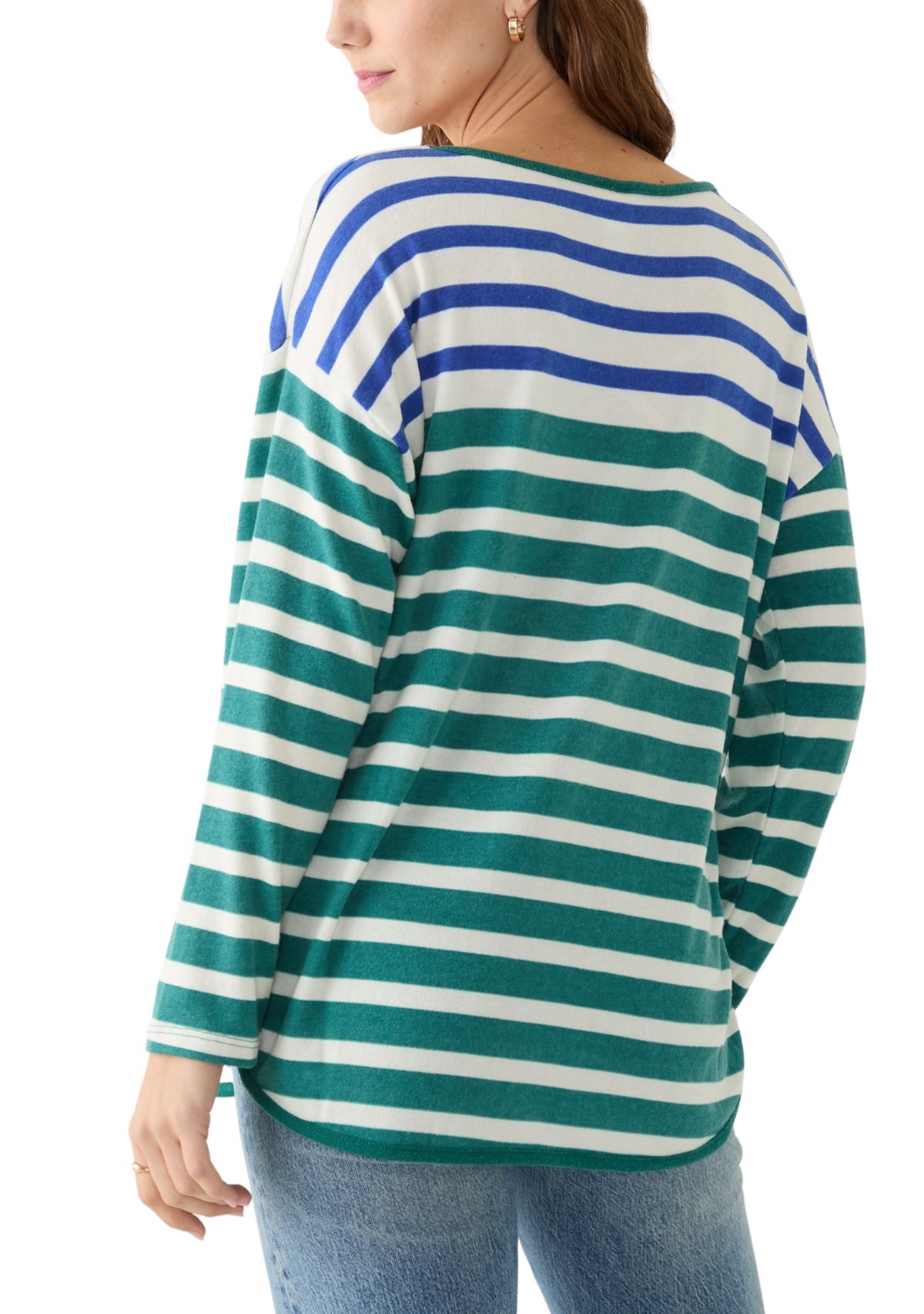 Womens Crew Neck Stripe Hacci Knit Top