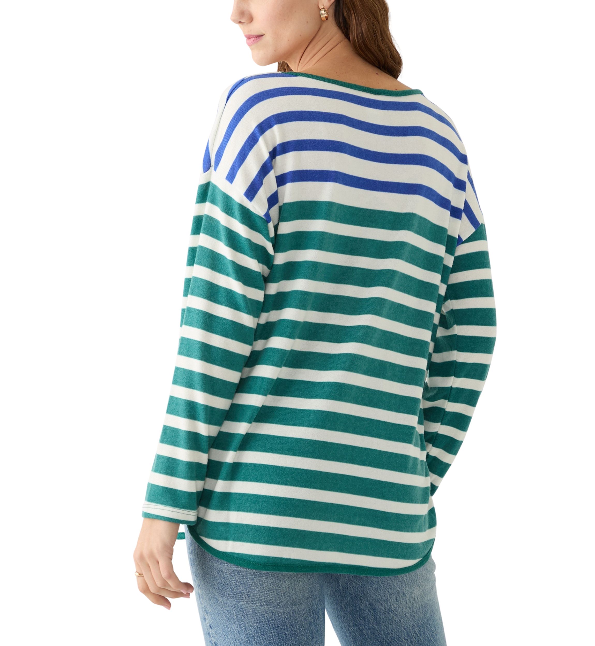 Womens Crew Neck Stripe Hacci Knit Top