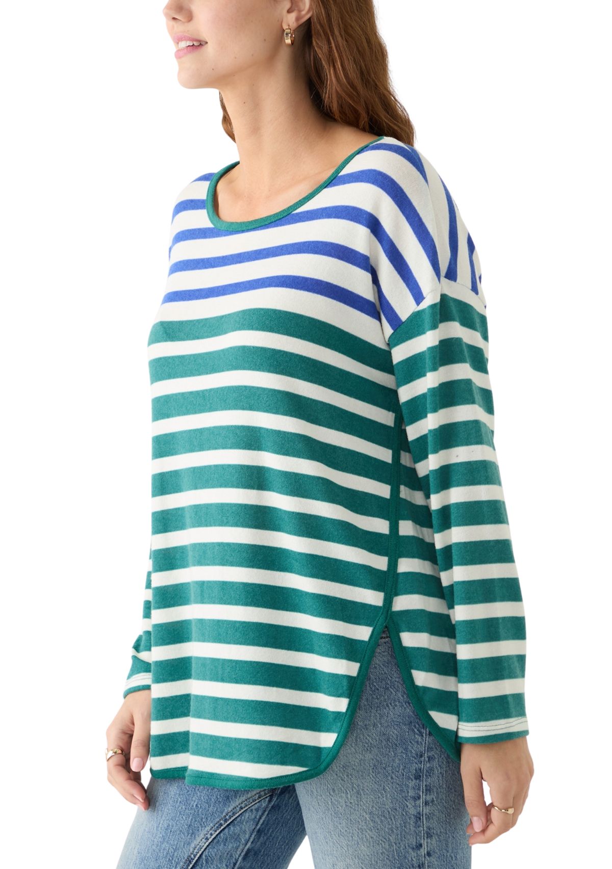 Womens Crew Neck Stripe Hacci Knit Top