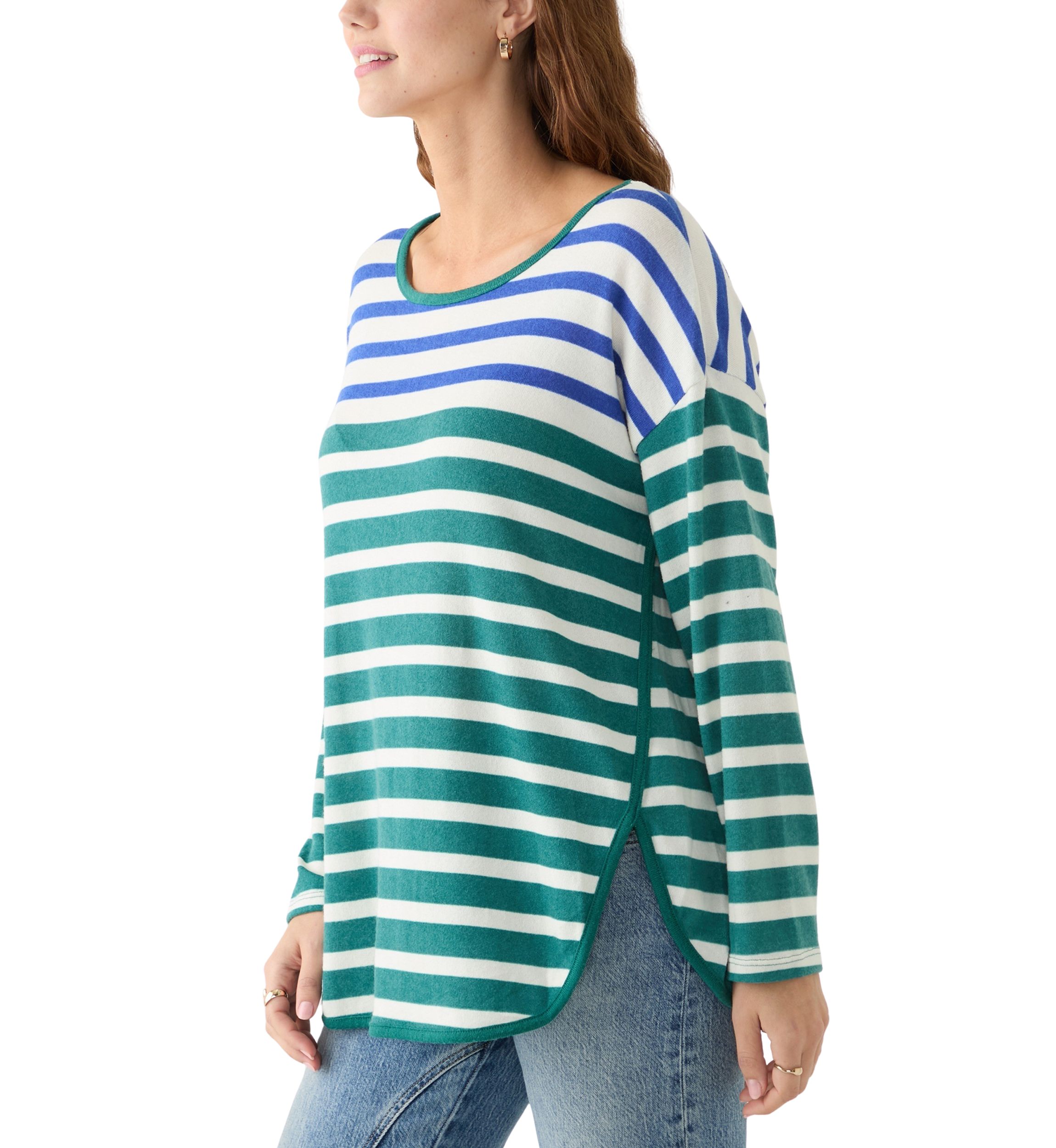 Womens Crew Neck Stripe Hacci Knit Top