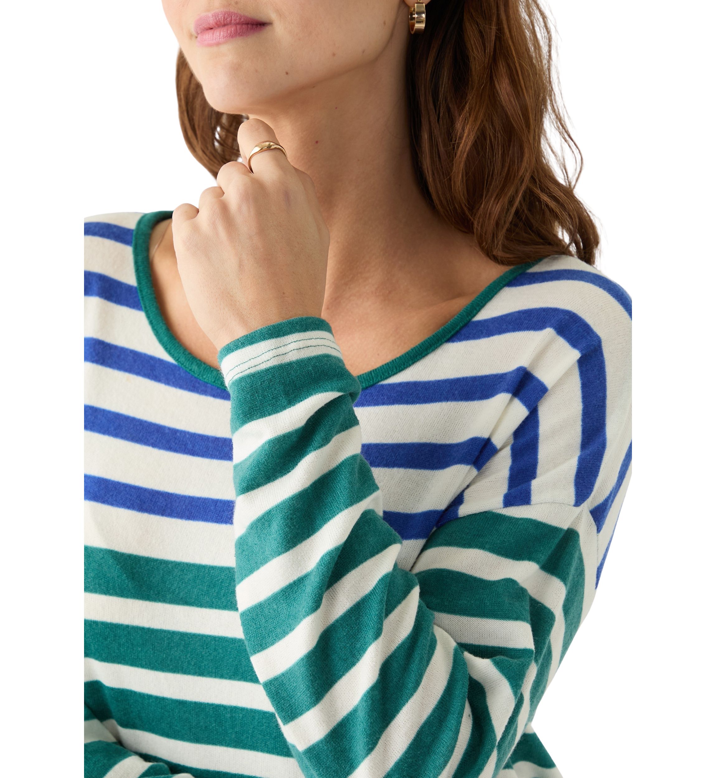 Womens Crew Neck Stripe Hacci Knit Top