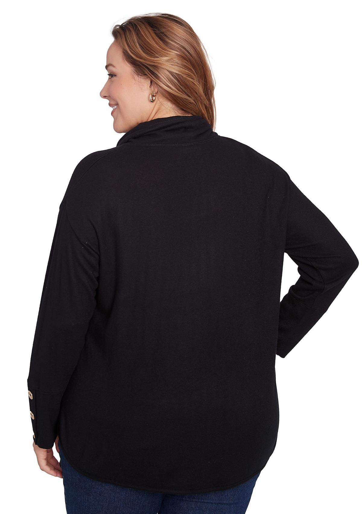 Plus Size Cowl Neck Solid Hatchi Knit Top