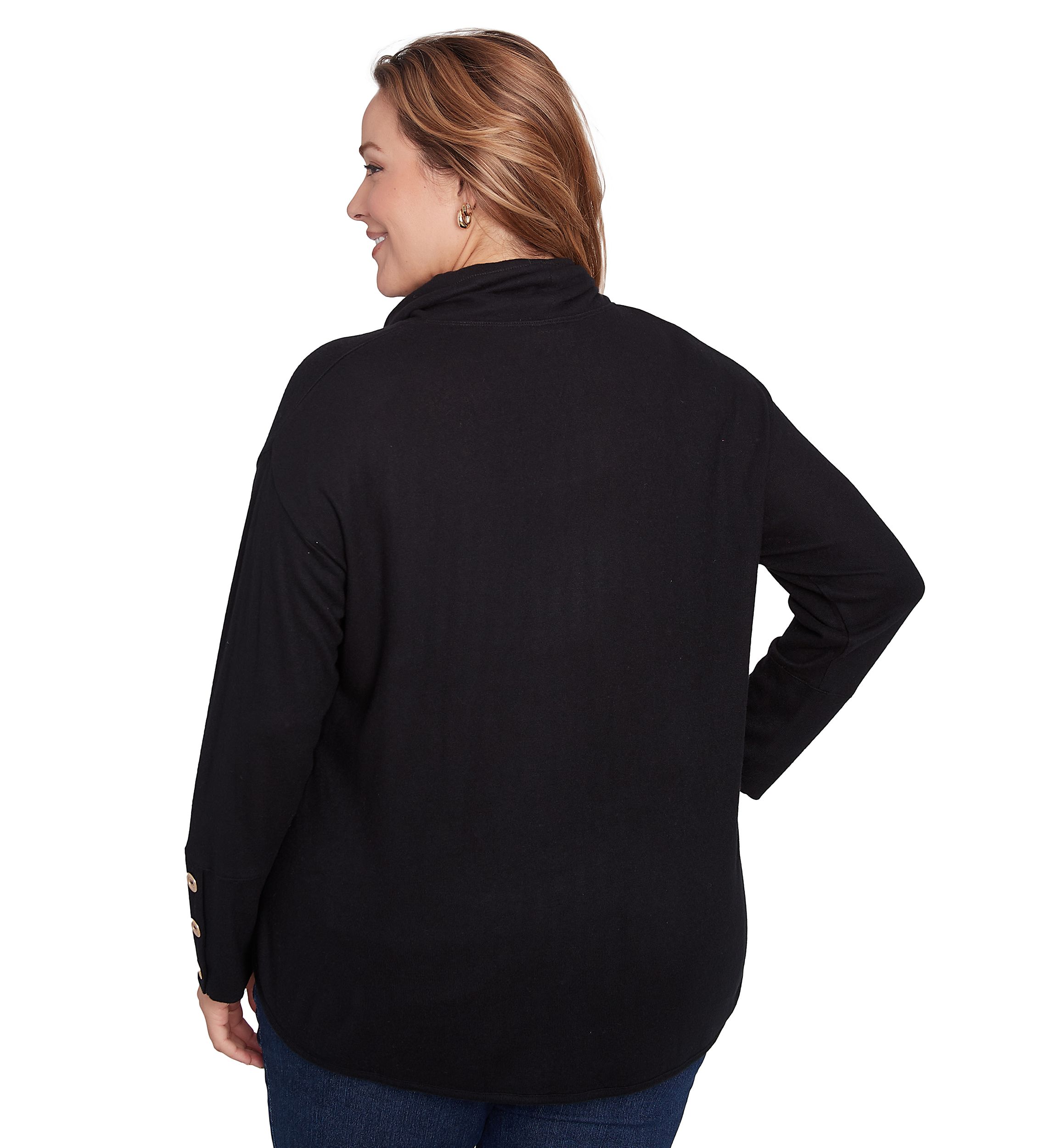 Plus Size Cowl Neck Solid Hatchi Knit Top