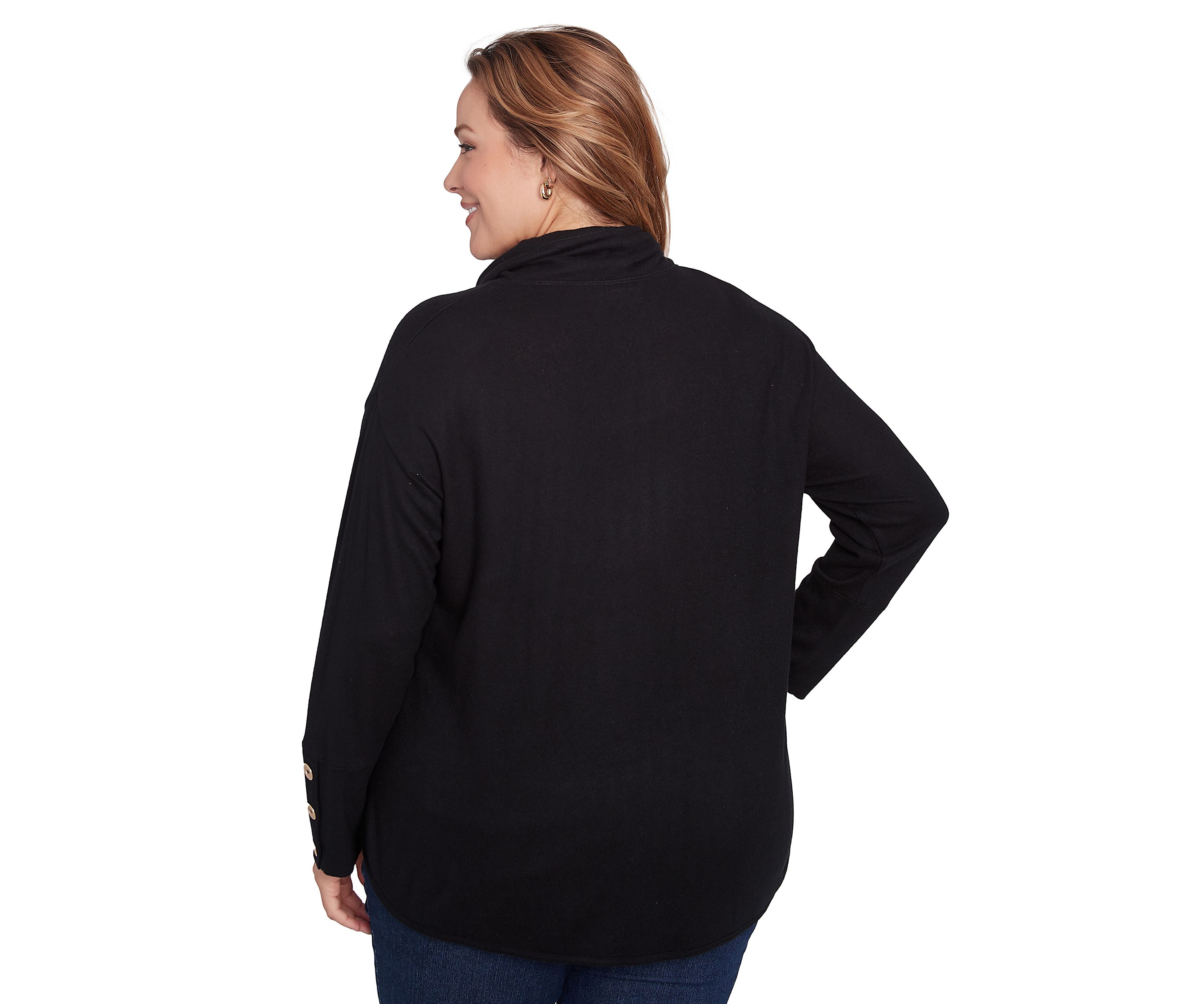 Plus Size Cowl Neck Solid Hatchi Knit Top