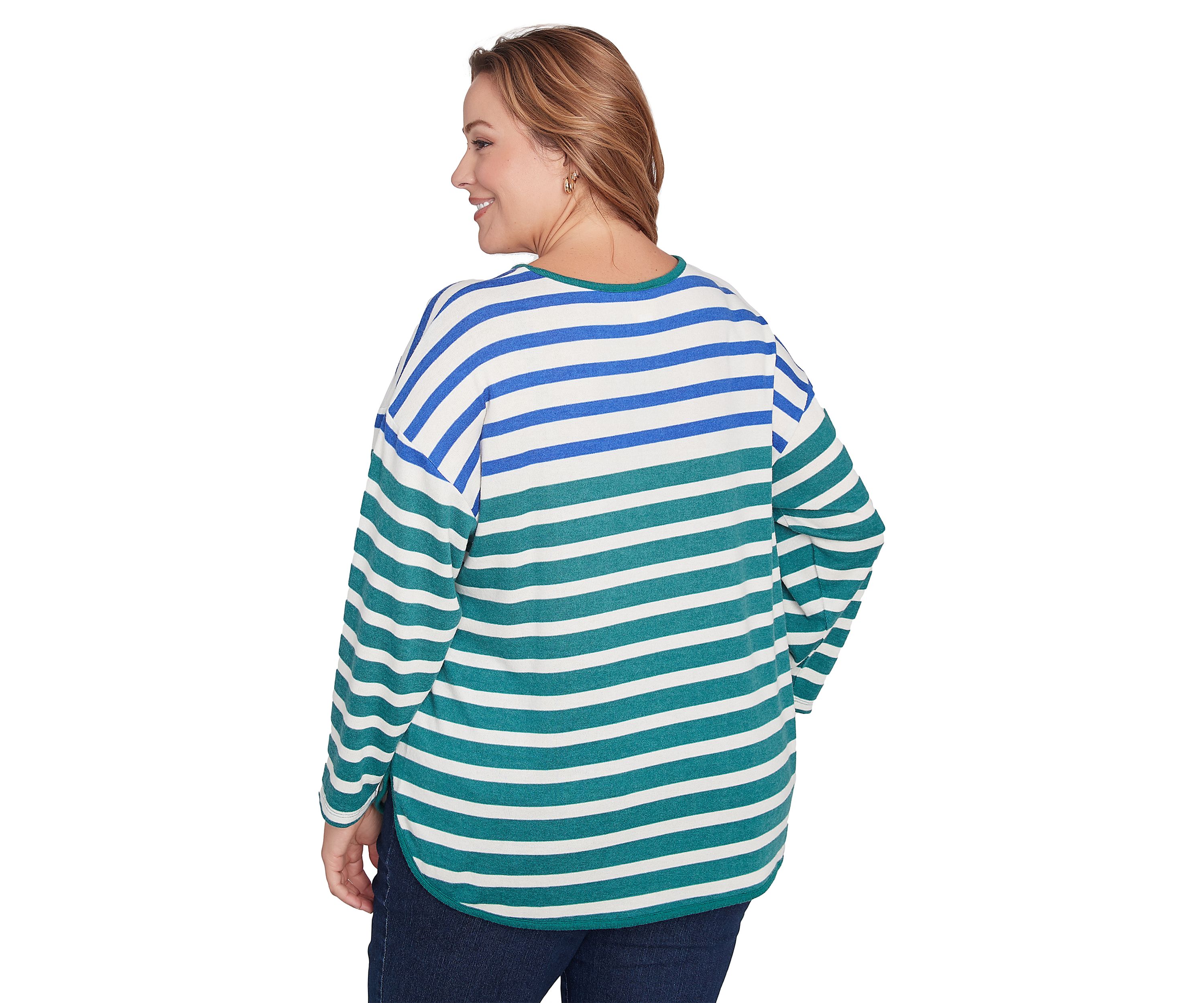 Plus Size Crew Neck Stripe Hatchi Knit Top