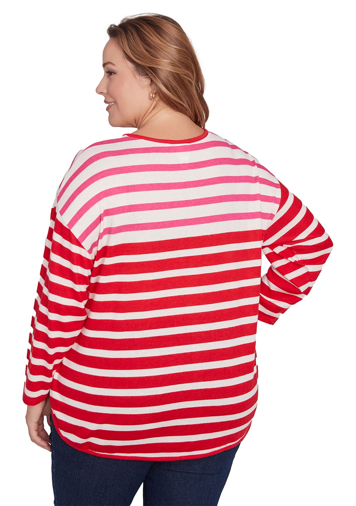 Plus Size Crew Neck Stripe Hatchi Knit Top