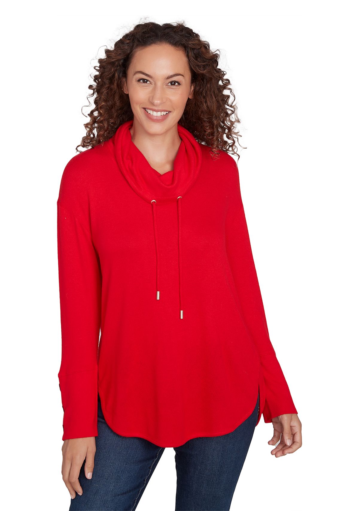 Petite Cowl Neck Solid Hatchi Knit Top