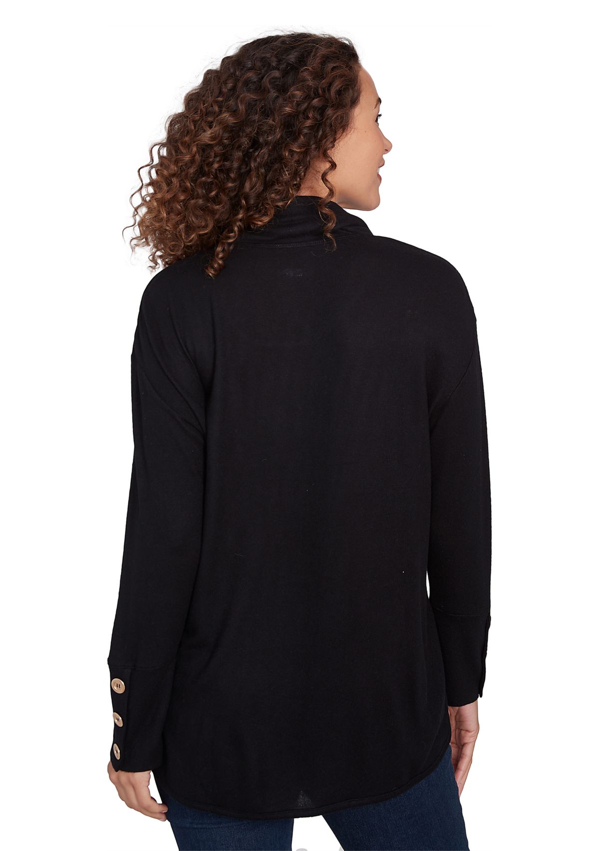 Petite Cowl Neck Solid Hatchi Knit Top