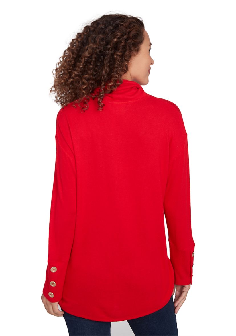 Petite Cowl Neck Solid Hatchi Knit Top