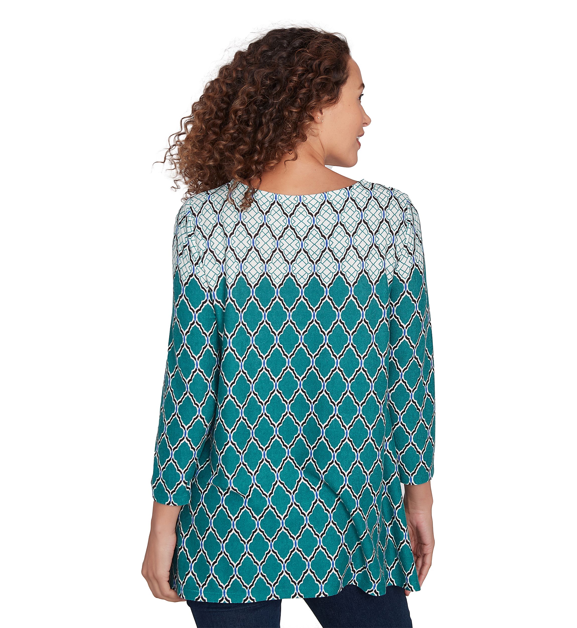Petite Ballet Neck Scalloped Medallion Border Print Hatchi Sharkbite Top